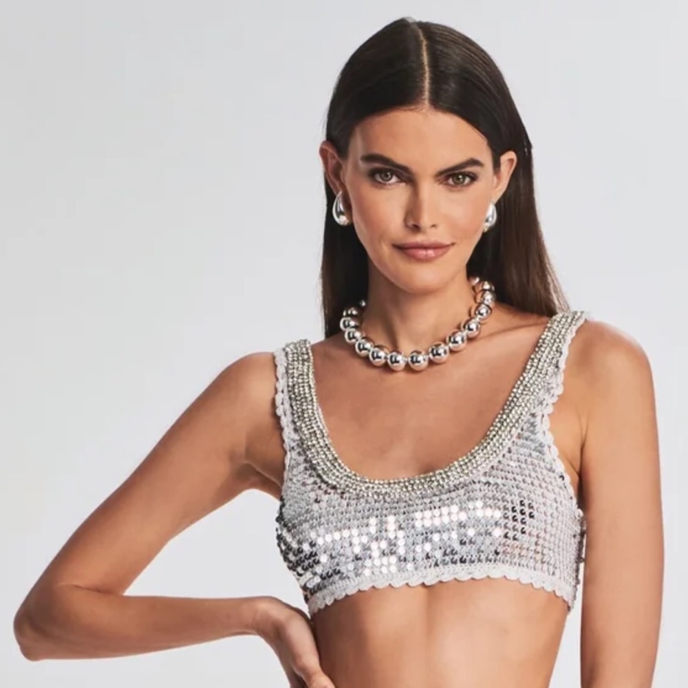 Retrofete Zed Sequin Crochet Crop Top Size XS/S